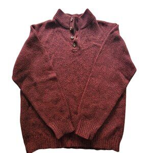 L.L.Bean Mens Burgundy Lambs Wool Pullover Sweater With Buttoned Collar Size L